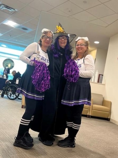 Barbara Grathwohl with Frances and Marie at the Norwalk Hospital Whittingham Cancer Center dressed up for Halloween 2023