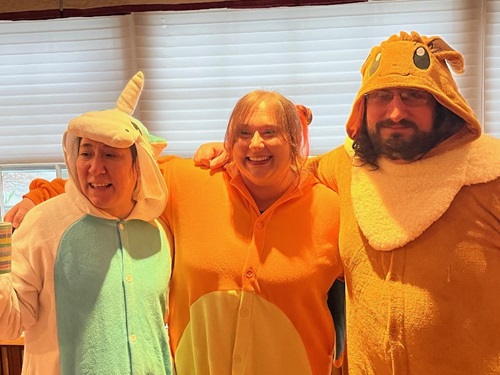 Danbury Hospital colon cancer patient Kimberly Graton with her husband, Jonah and sister-in-law in costumes for Halloween. 