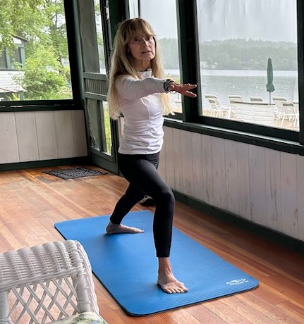 Shelley Kaiser practicing yoga. Shelley Kaiser practicing yoga. Shelley had spine surgery for spinal stenosis at Danbury Hospital.