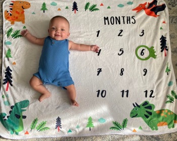 Chunky baby on blanket, six months old