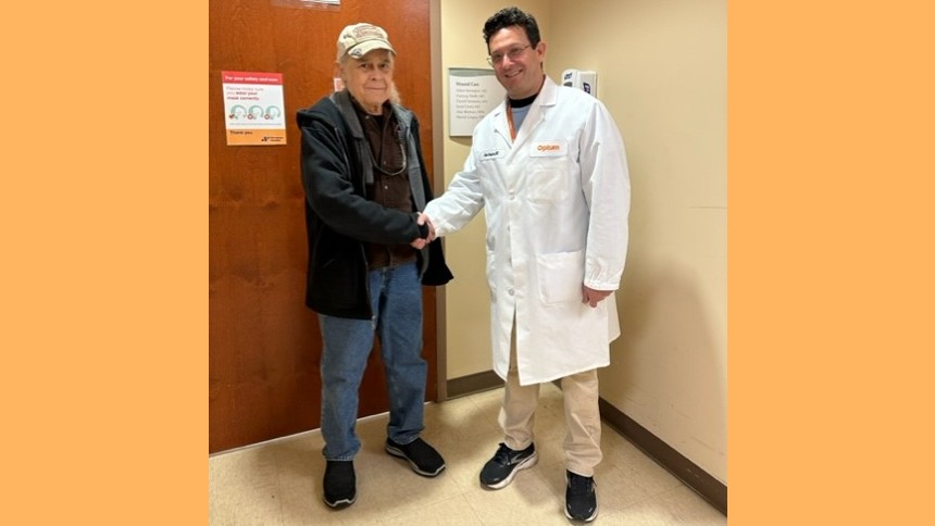Eric Weigand with Dr. Adam Semegran, medical director of the wound care program at Putnam Hospital.