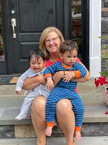 Vassar Brothers Medical Center breast cancer patient Linda Deserto holding two of her young grandkids.