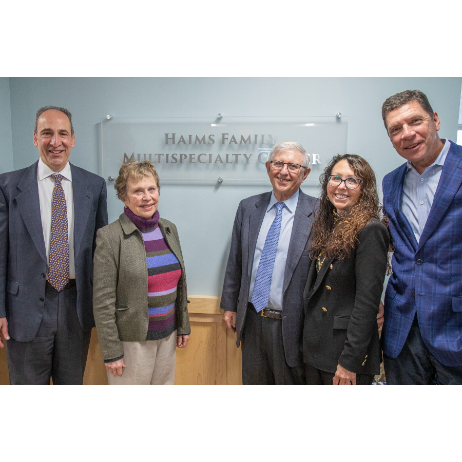 From left to right: Dr. Thomas J. Koobatian, Executive Director and Chief of Staff at New Milford Hospital; Judy Jackson; Bruce Haims; Sharon Adams, Eastern Regional President of Danbury Hospital, New Milford Hospital, Sharon Hospital & Home Care; and Dr. John M. Murphy, President and CEO of Nuvance Health