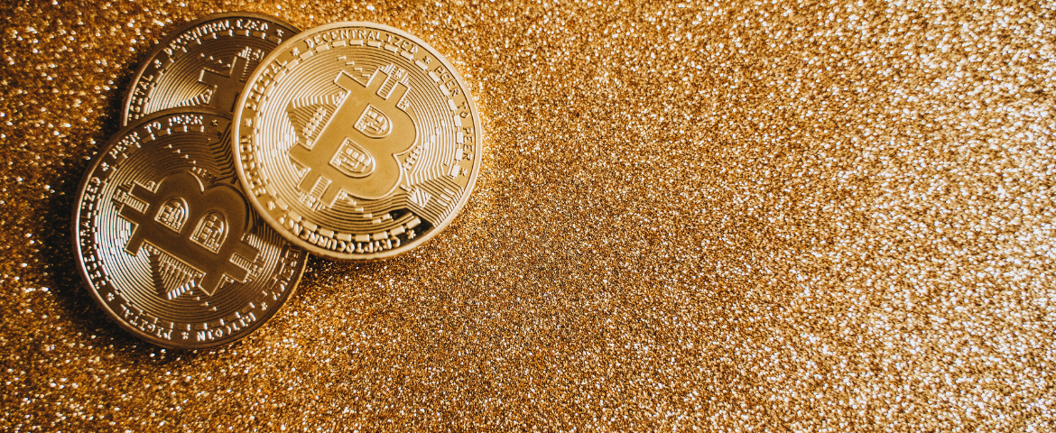 A close up of bitcoins