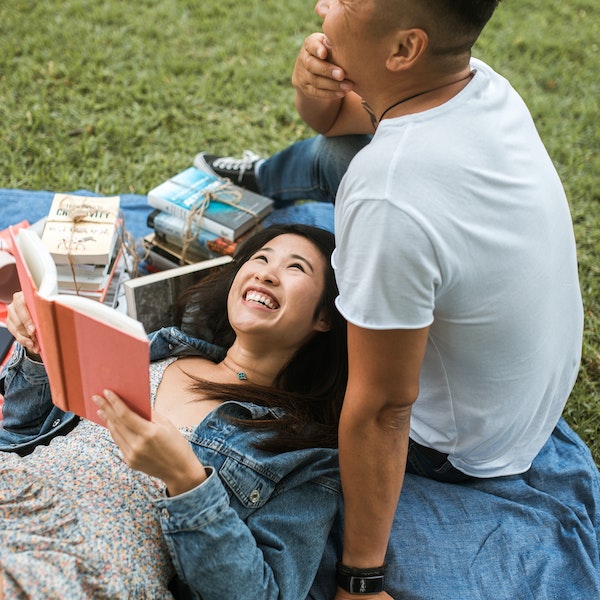 Asian couple having a picnic