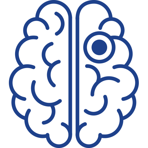 human brain with large dot icon