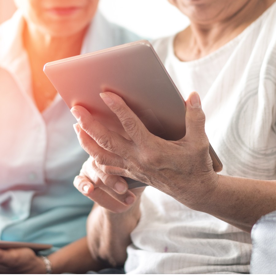 Woman looking at mobile device