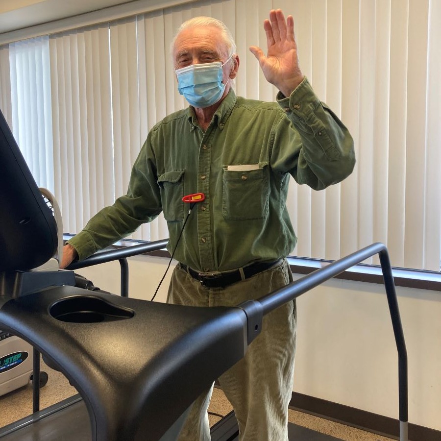 Patient at physical rehabilitation on the treadmill 