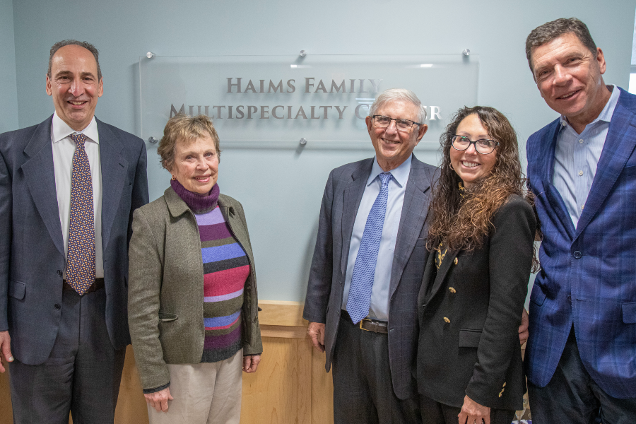 From left to right: Dr. Thomas J. Koobatian, Executive Director and Chief of Staff at New Milford Hospital; Judy Jackson; Bruce Haims; Sharon Adams, Eastern Regional President of Danbury Hospital, New Milford Hospital, Sharon Hospital & Home Care; and Dr. John M. Murphy, President and CEO of Nuvance Health