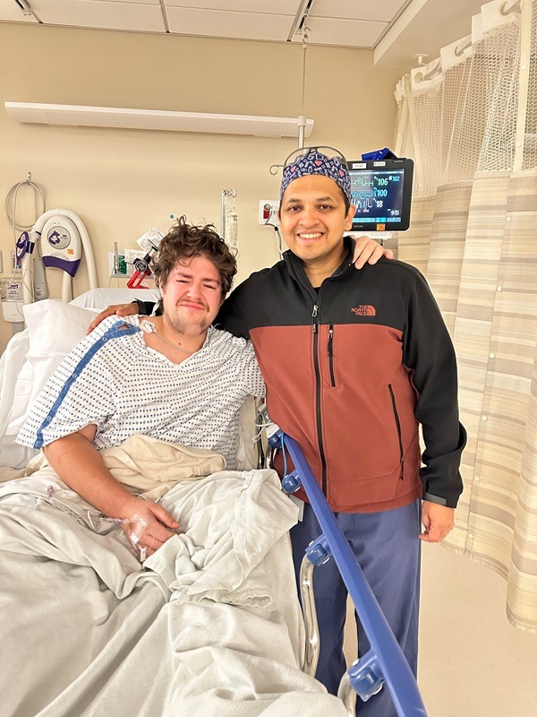 Zach with Dr. Panchabhai at Vassar Brothers Medical Center after he removed the stent.